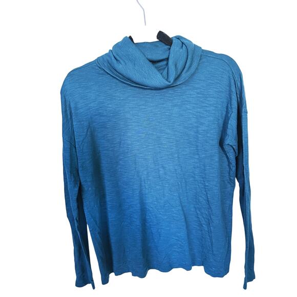 Lilla P Heathered Teal Turtleneck Long Sleeve Knit Top XS Teal Blue Quiet Luxury - Picture 2 of 5